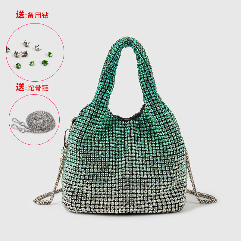 Full Diamond Bag Women Diamond Bucket Bag Rhinestone Chain Portable Messenger Bag