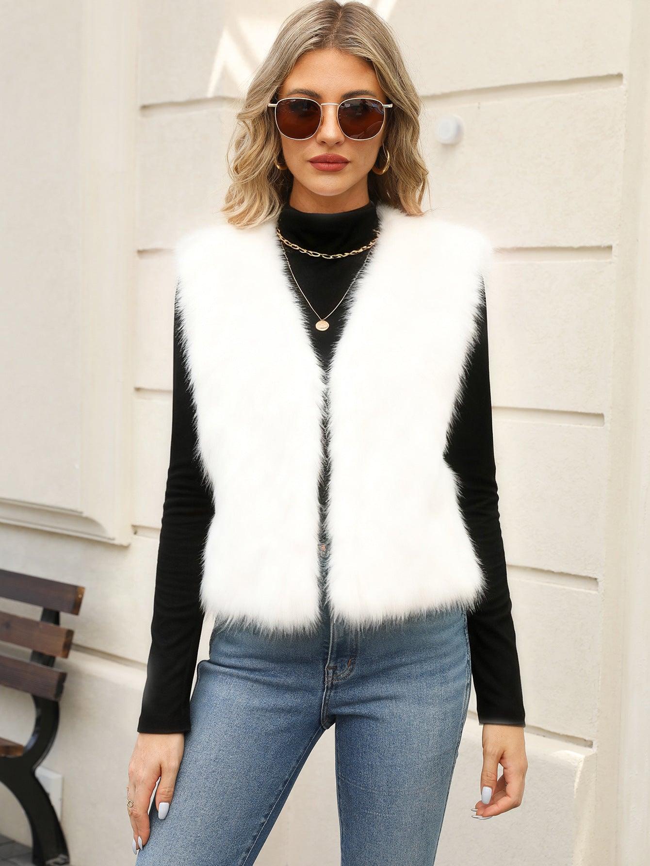 Women Plush Sleeveless Warm Vest Environmental Protection Faux Fur Vest Vest