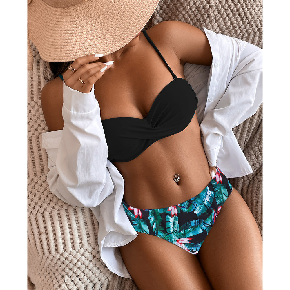 Swimsuit Hard Bag Steel Bracket Split Bikini Swimsuit High Waist Sexy Leopard Print