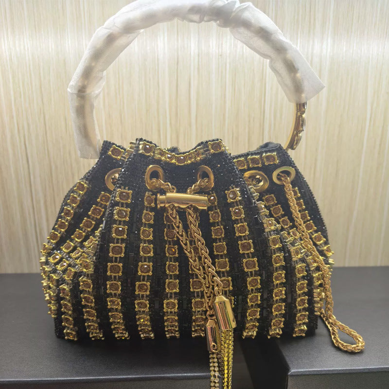 Dinner Bag Refined Rhinestone Handbag Chain Simple Fully Jewelled Bucket Bags