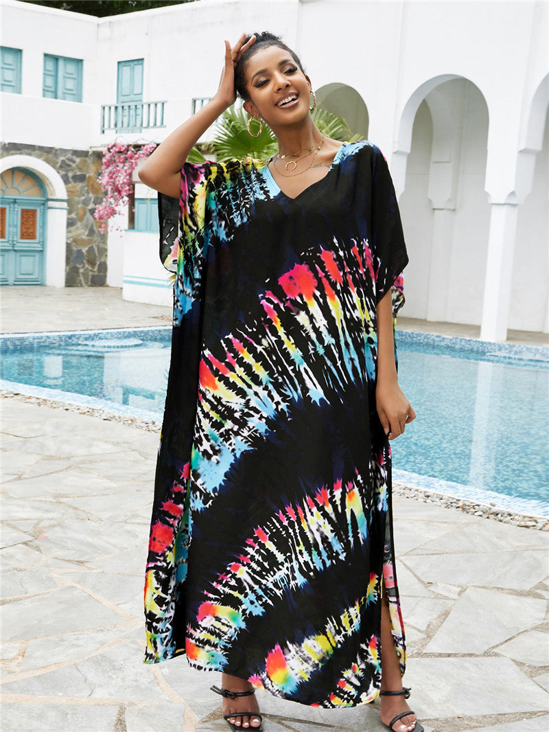 Printed Beach Blouse Loose Robe Vacation Sun Protection Shirt Swimsuit Blouse