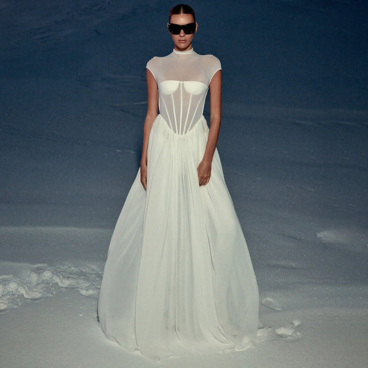 Arrival Women Clothing White Light Semi Transparent Chiffon Large Swing Dress Fairy Long