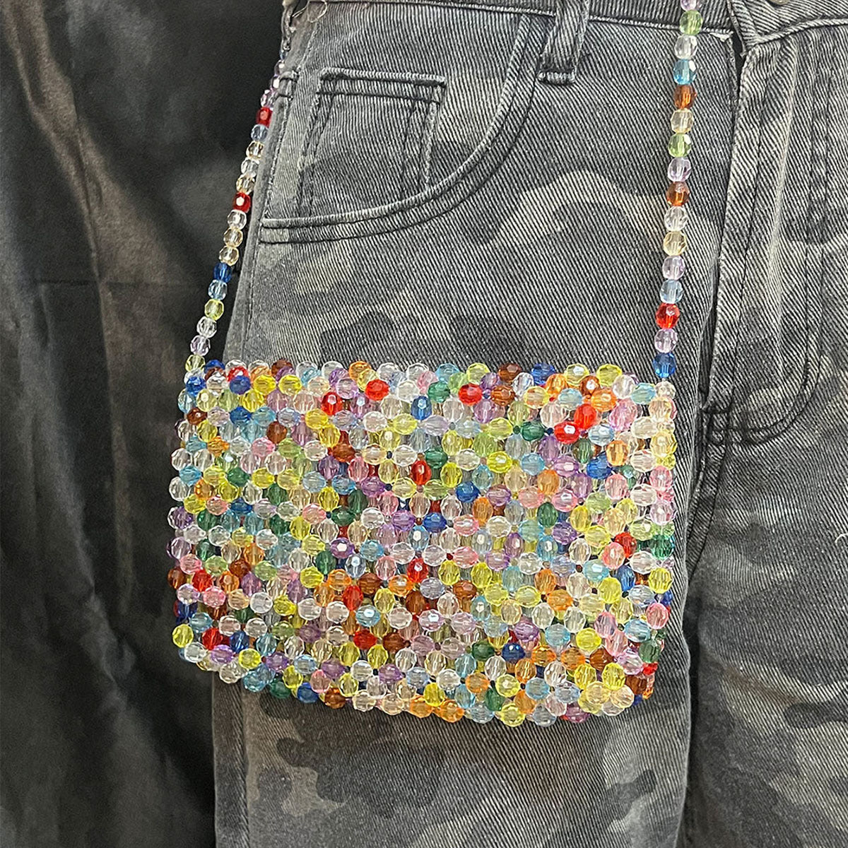 Western Niche Beaded Bag Women Beaded Woven Small Square Bag Mobile Phone Bag High End Sweet Cool Messenger Bag
