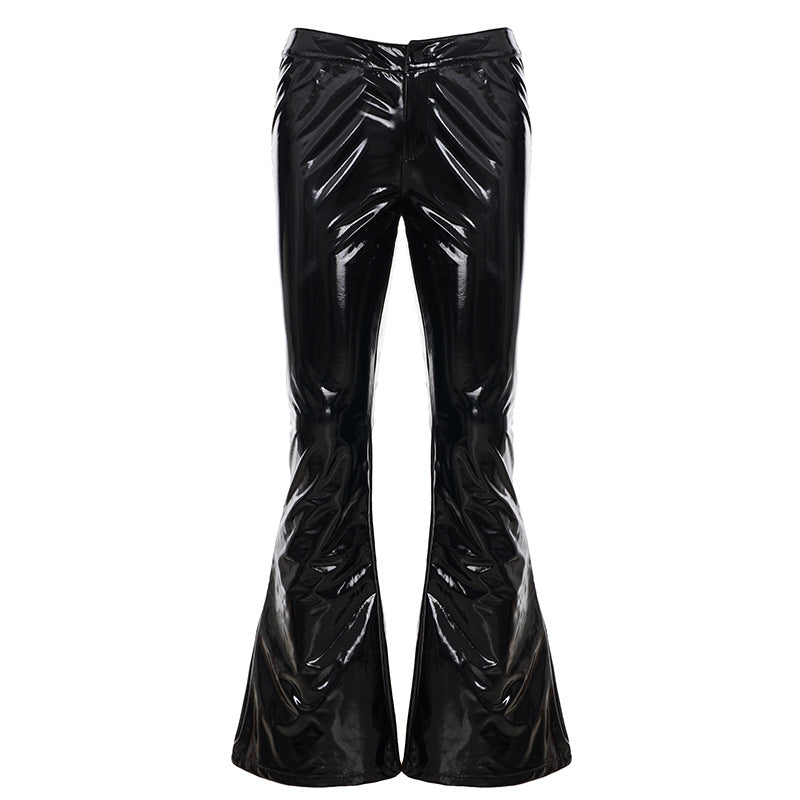 Arrival Street Cool Chic Trendy Leather Trousers Women Low Waist Glossy Slim Fitting Biker Bootcut Trousers
