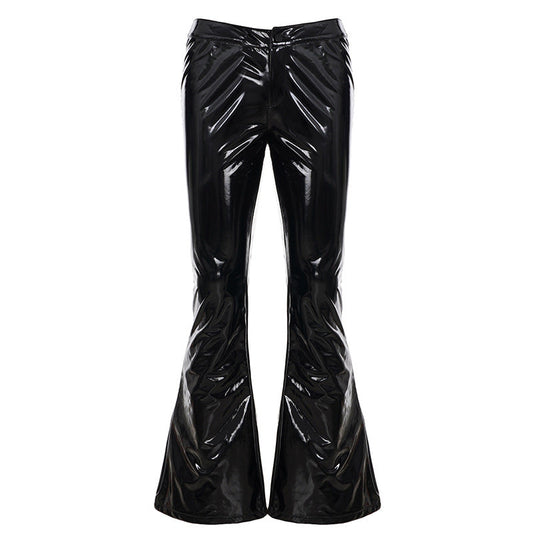 Arrival Street Cool Chic Trendy Leather Trousers Women Low Waist Glossy Slim Fitting Biker Bootcut Trousers