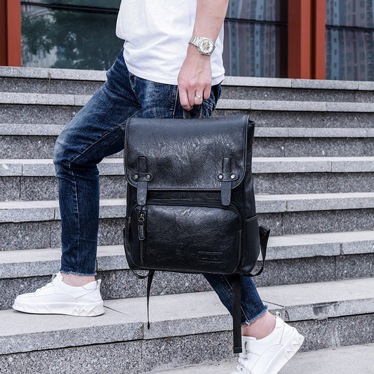 Trendy Men's Retro Backpack Trendy Cover Travel Business Bag Soft Leather Men's Backpack MB21080303