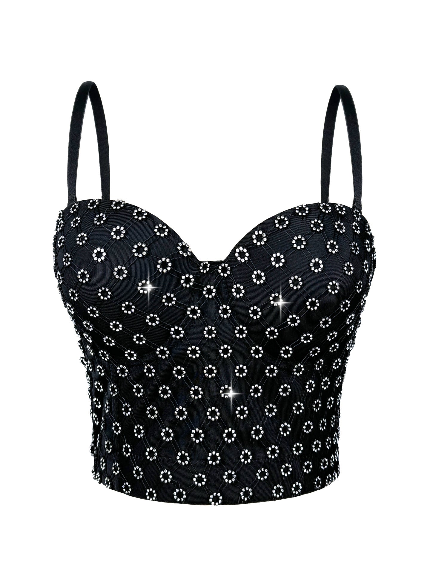 Rhinestone Boning Corset Bra Short Camisole Sexy Slim Outer Wear Slimming Polka Dot Boning Corset Top