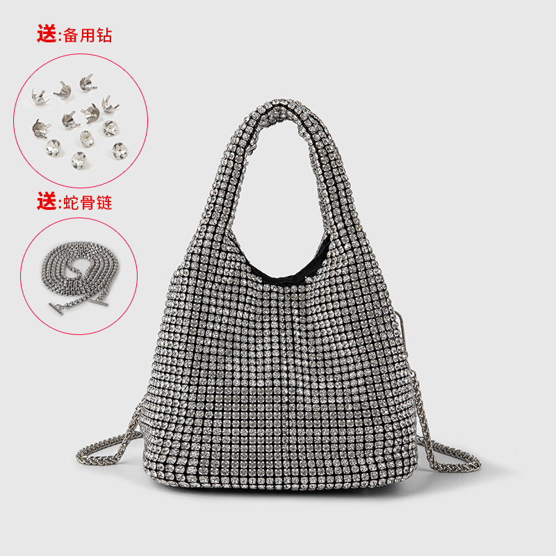 Full Diamond Bag Women Diamond Bucket Bag Rhinestone Chain Portable Messenger Bag
