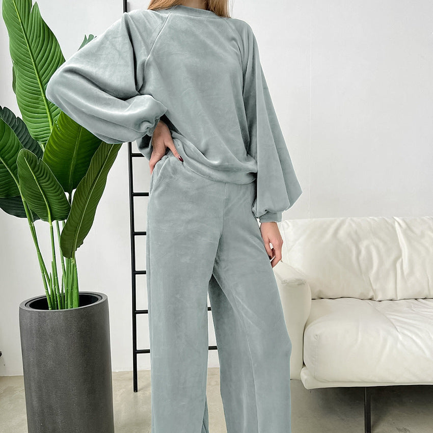 Autumn Winter Long Sleeved Trousers Comfortable Pajamas Women Warm Loose Outerwear Homewear