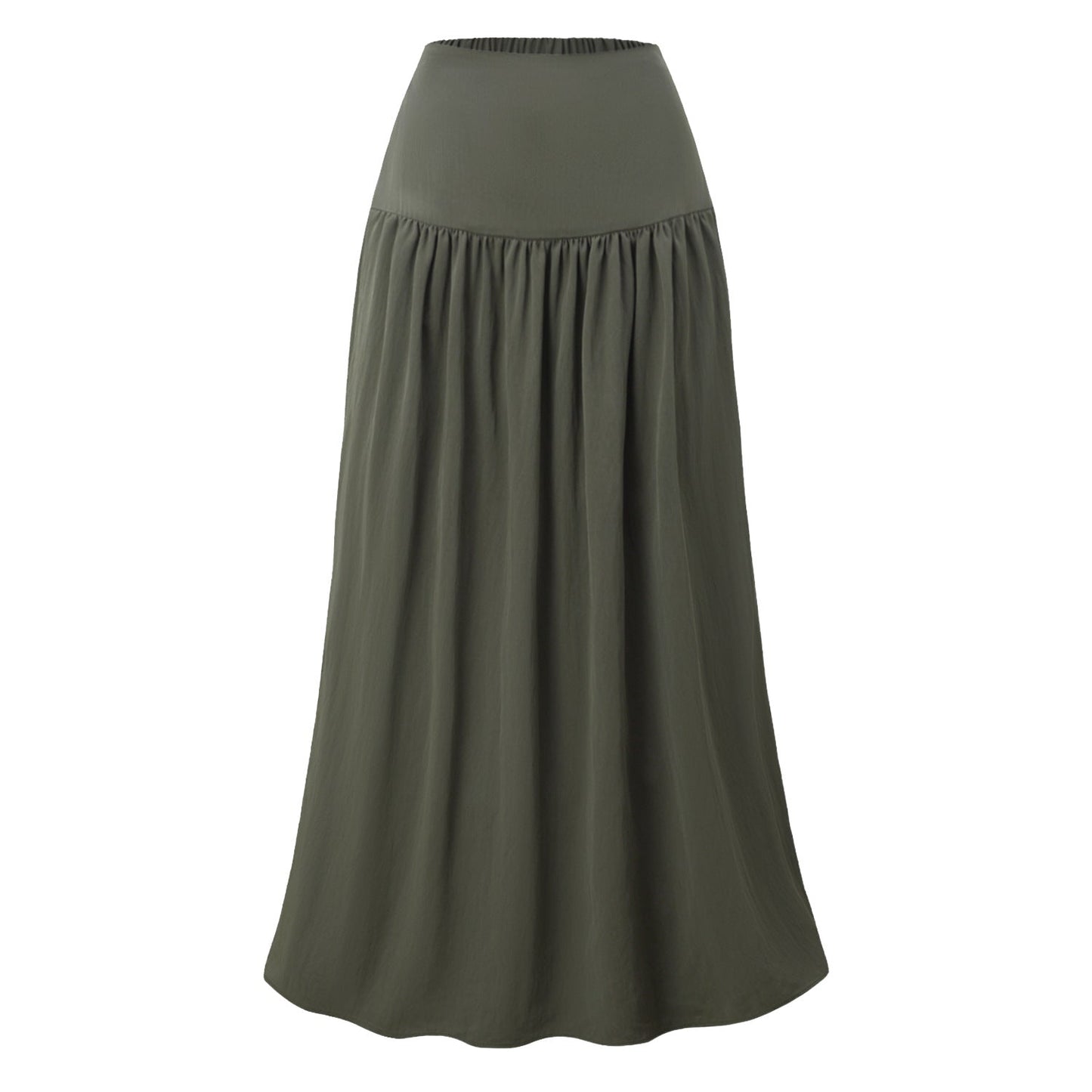 Women Cotton Pocket Skirt High Waist Back Elastic Dress Loose Pleated Large Swing Skirt
