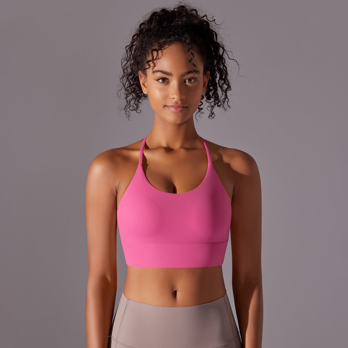 Nude Feel Halter Yoga Bra Women Triangle Beauty Back Exercise Vest Push up Sports Bra Yoga Clothing Top