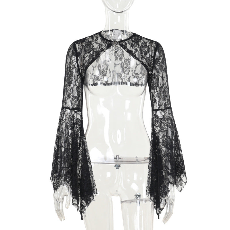 Autumn Elegant Lace Batwing Sleeve Irregular Asymmetric Overhaul Waistcoat Top Women