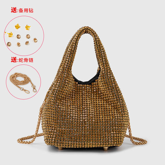 Full Diamond Bag Women Diamond Bucket Bag Rhinestone Chain Portable Messenger Bag