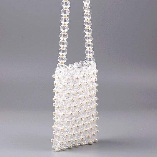 Hand Woven Transparent Acrylic Crystal String Beads Ladies Phone Bag DIY Casual Clothing Matching Messenger Bag