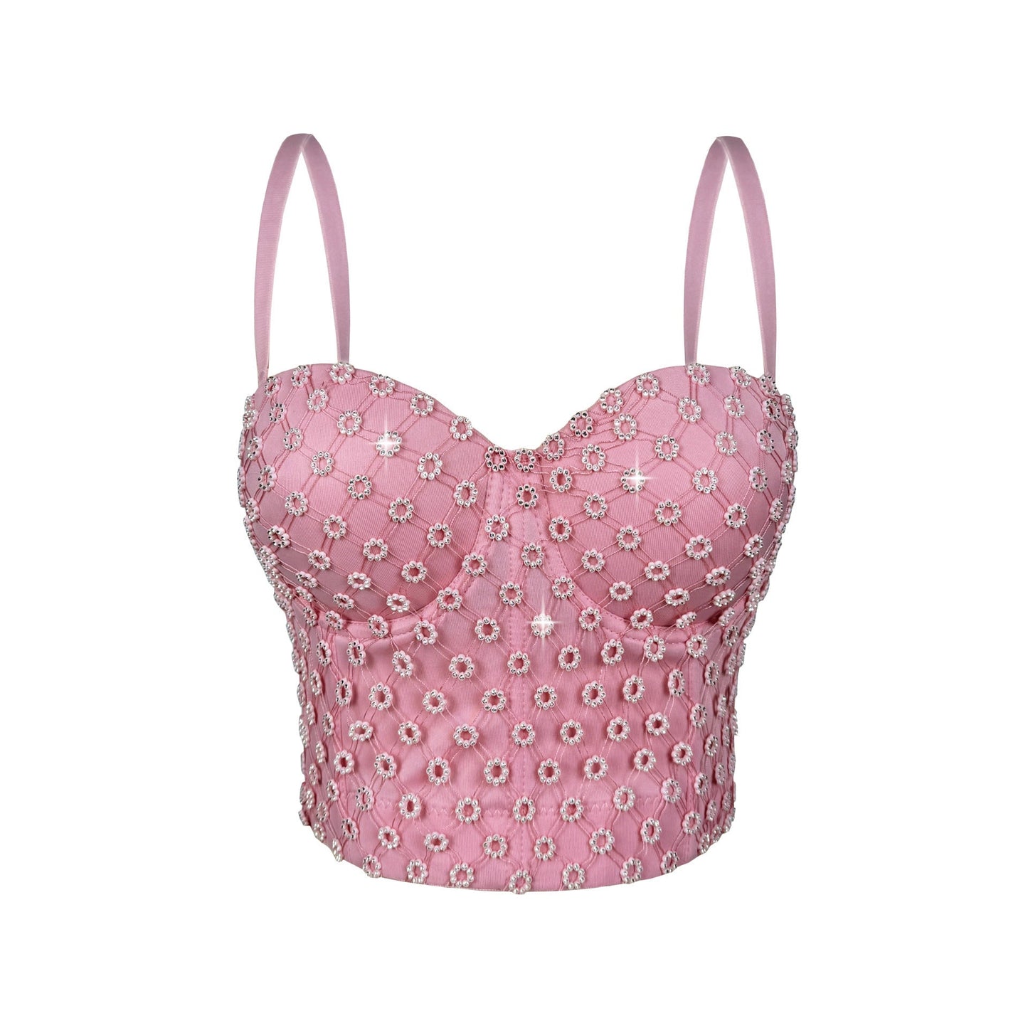 Rhinestone Boning Corset Bra Short Camisole Sexy Slim Outer Wear Slimming Polka Dot Boning Corset Top