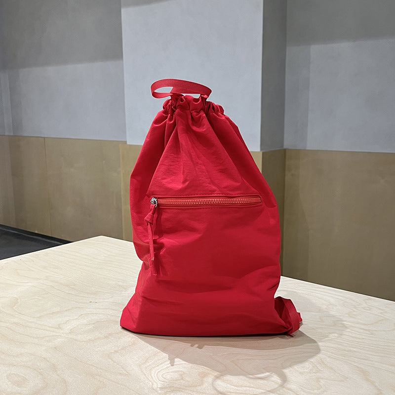 Casual bag women's summer large capacity bundle bucket bag, drawstring fabric backpack unisex, nylon backpack purse lightweight