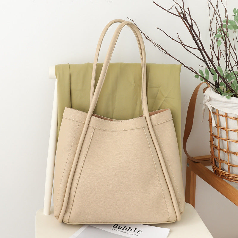 Elegant Large Capacity Tote Bag for Females - Retro Soft PU Shoulder Bucket Bag, Textured Hobo Bag 2 in 1