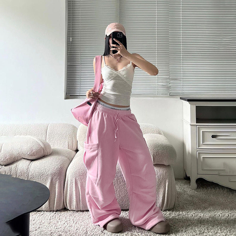 High Waist Drawstring Three Dimensional Workwear with Pocket Sweatpants Street Casual Trousers