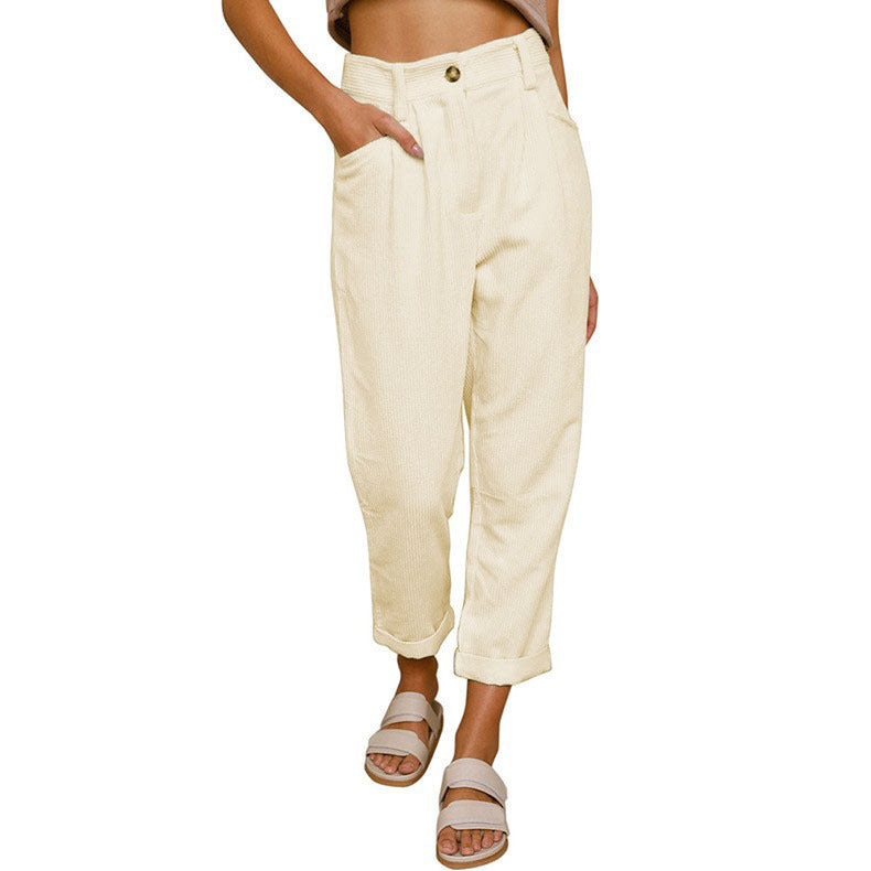 Spring Autumn Retro Artistic Corduroy Casual Harem Women Pants