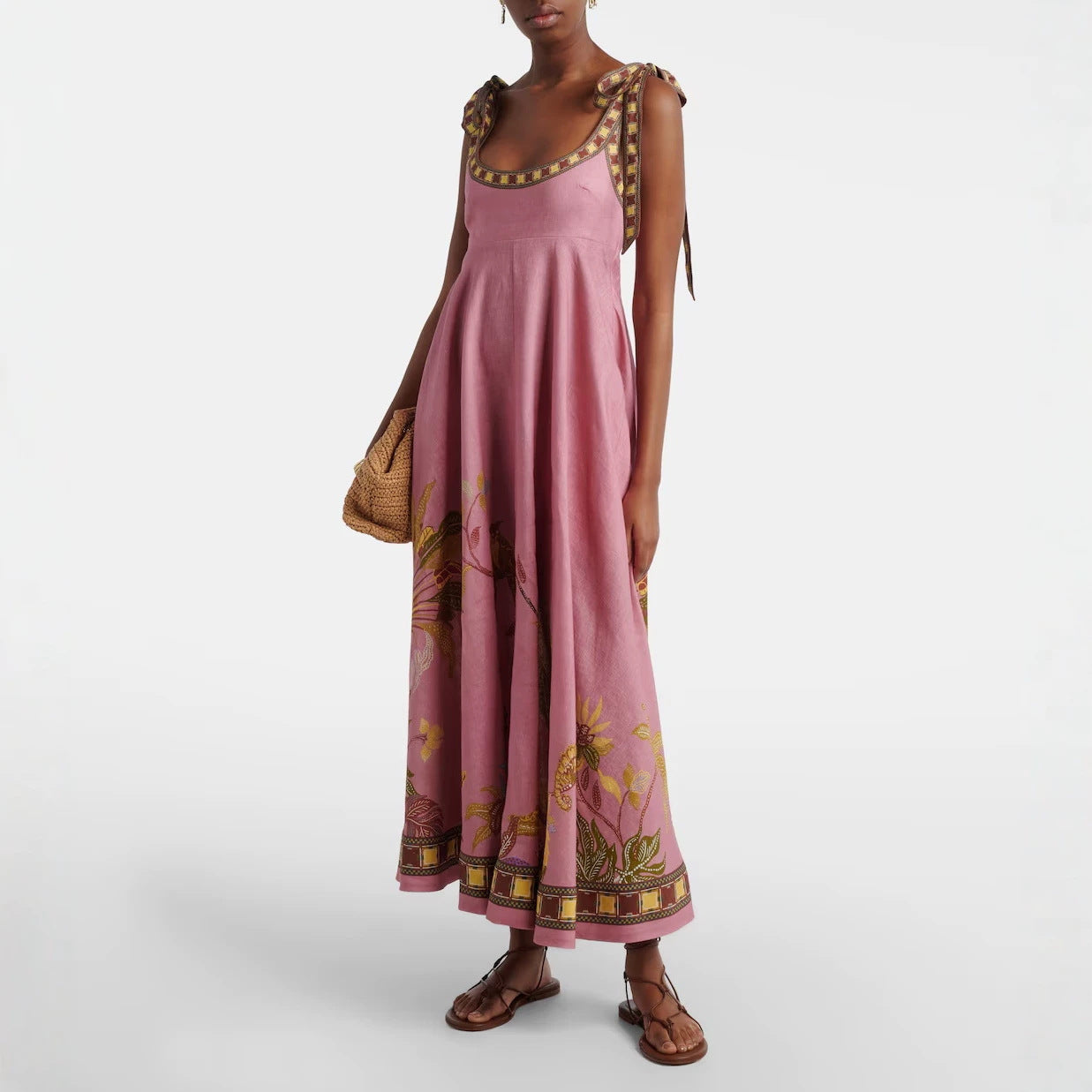 Positioning Printing Zipper Lace up Dress Pleated Pocket Dress