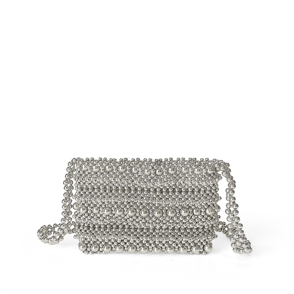 Handmade Beaded Bag Silver Bag Pearl Vegetable Basket Casual Weaving Messenger Bag Hollow Out Cutout