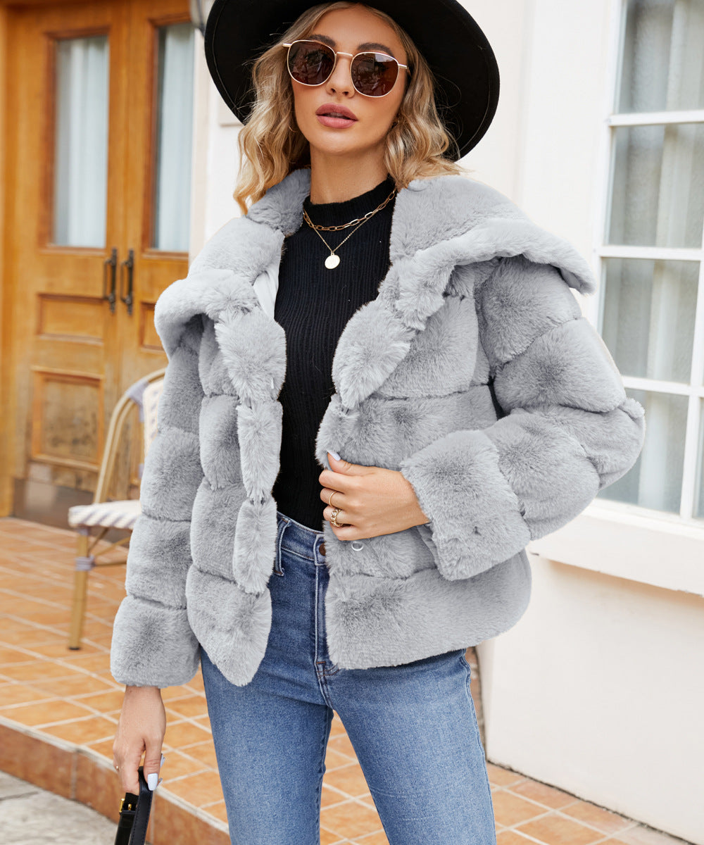 Collared Short Women Faux Fur Coat Top Autumn Winter