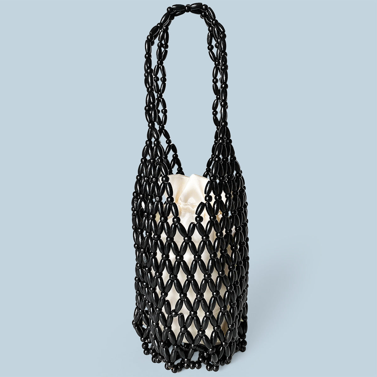 Wooden Bead Hollow Out Cutout out Handmade Bag Women Special Interest Design Bucket Bag All Match Office Shoulder Women Bag Universal Women Bag