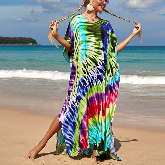 Women Clothing Summer Loose Robe Seaside Vacation Sun Protection Shirt Beach Dress