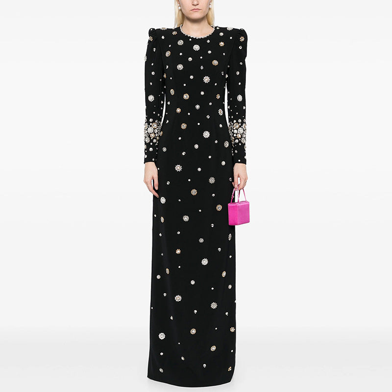 Heavy Industry Beads Diamond Embedded Slim Maxi Dress Formal Dress