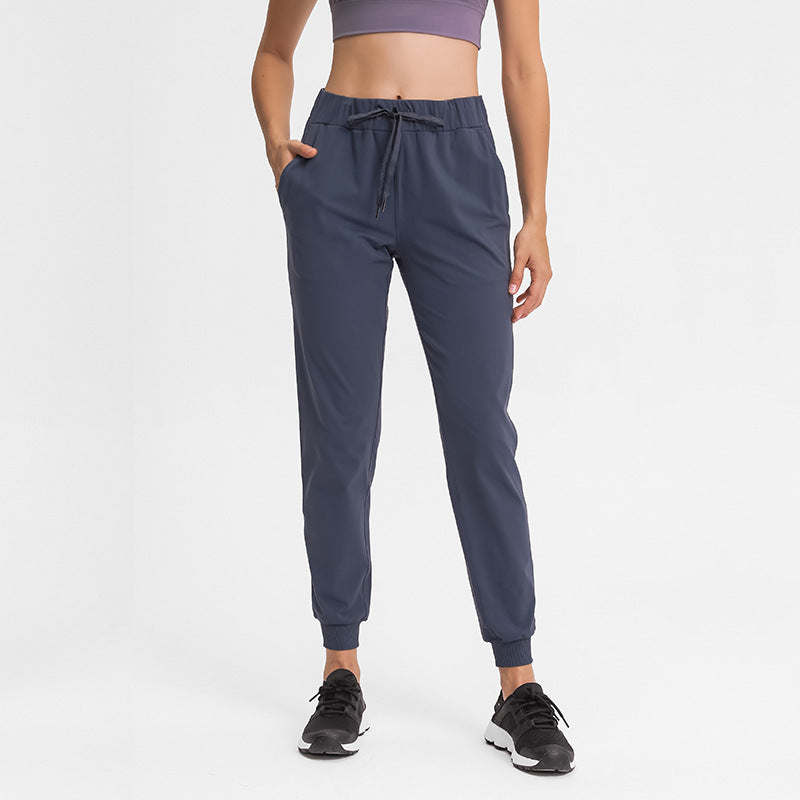 Spring Summer Elastic Lace-up Waist Yoga Pants Simple Straight Sports Casual Elastic Ankle-Tied Cropped Pants for Women
