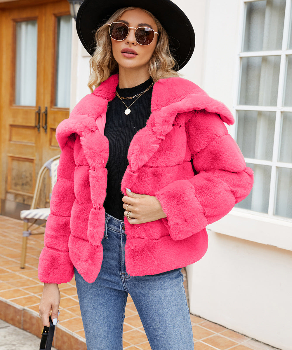 Collared Short Women Faux Fur Coat Top Autumn Winter
