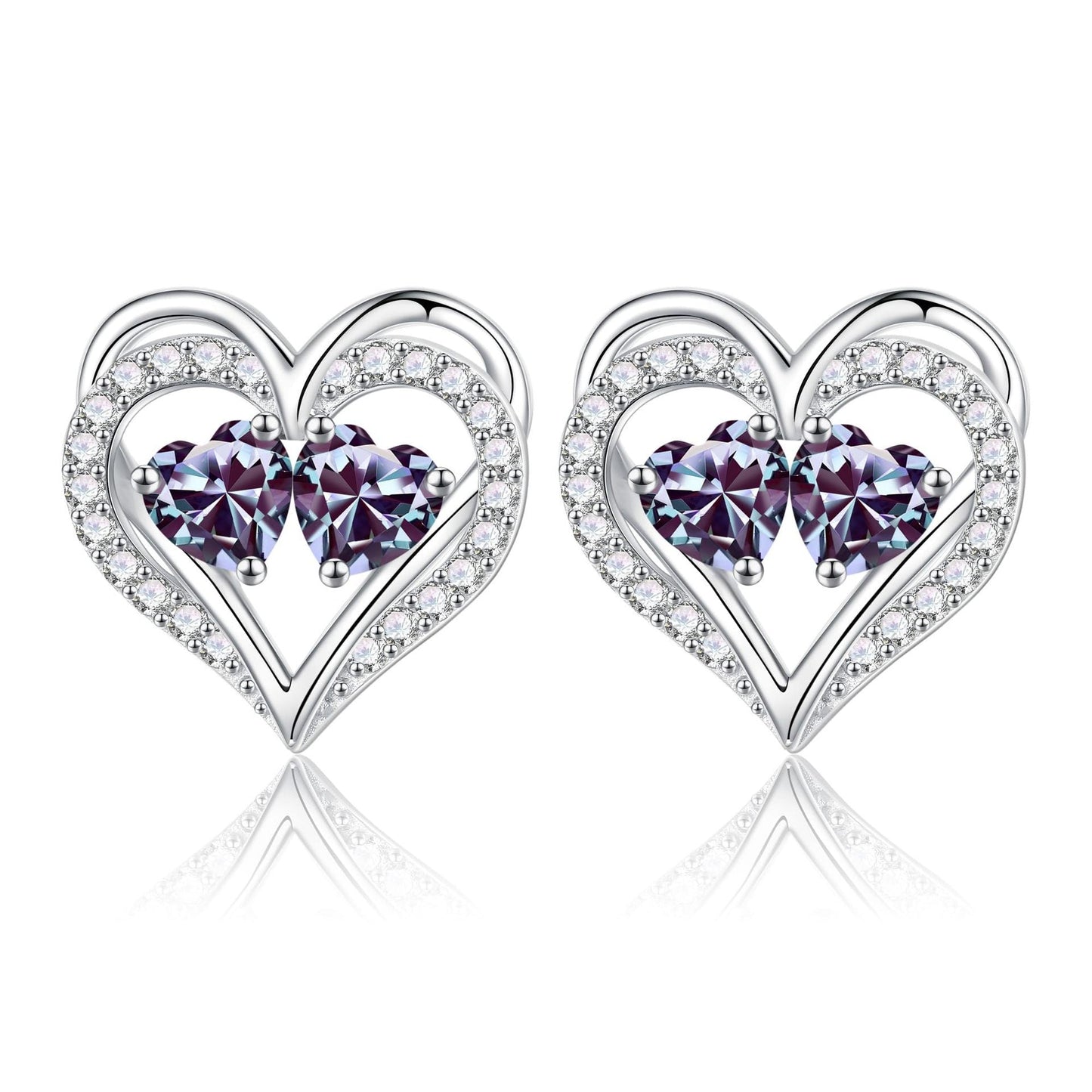 Sterling Silver Birthstone Heart Earrings