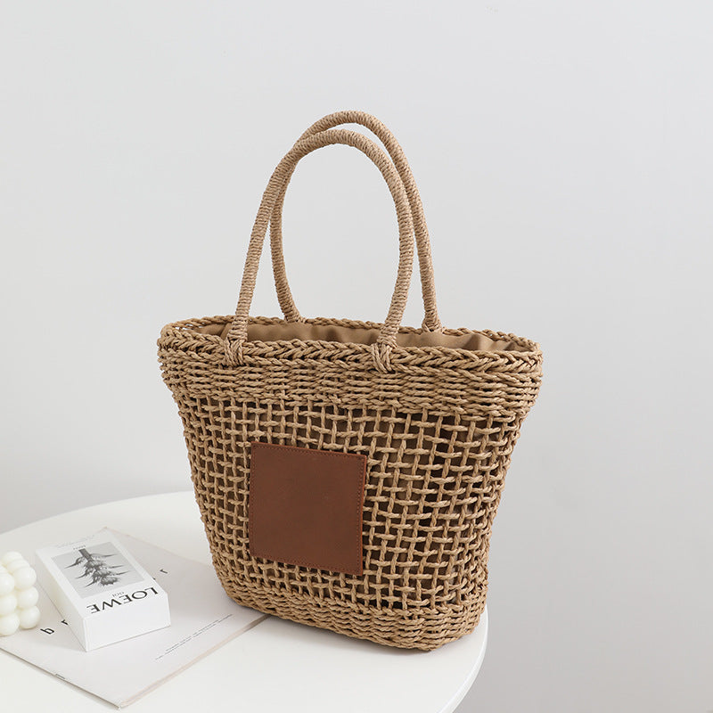 Niche Thailand Straw Bag Retro One Shoulder Portable Hollow Out Cutout Woven Bag Women Seaside Vacation Beach Bag