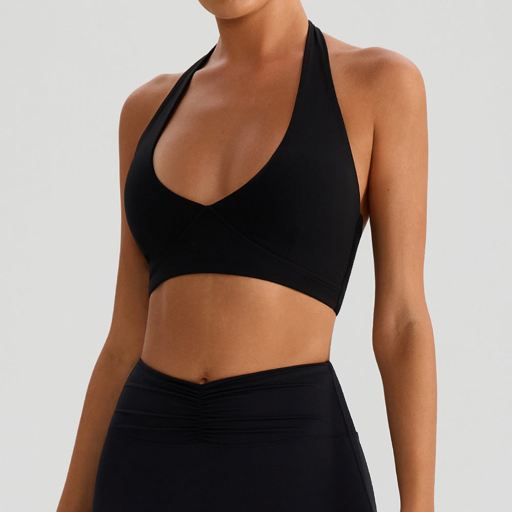 Spring Summer Sports Halter Yoga Bra Tops Outerwear Outdoor Running Shockproof Push up with Chest Pad Workout Underwear