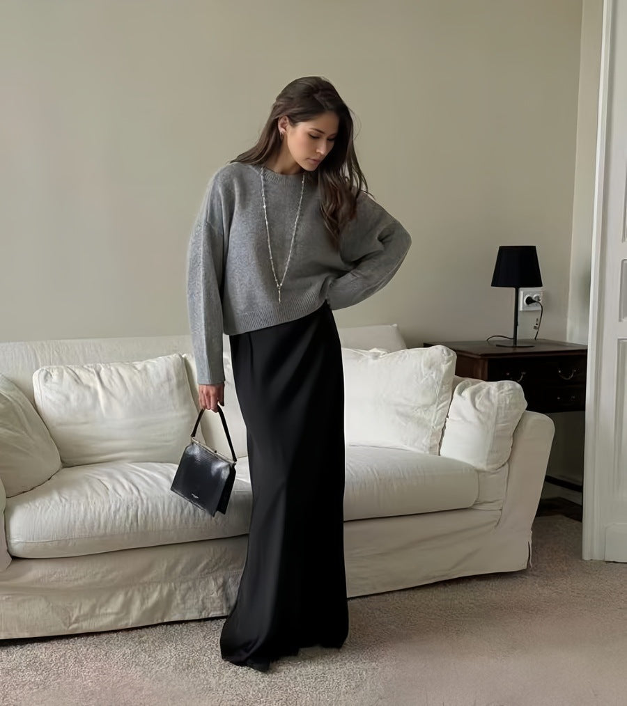 Autumn Winter Russian Thickened Short round Neck Solid Color Sweater All Matching Basic Women Clothing