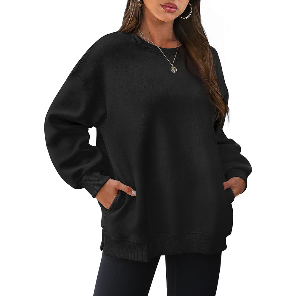 Autumn Winter Women round Neck Long Sleeved Sweatshirt Pullover Fleece Sweater
