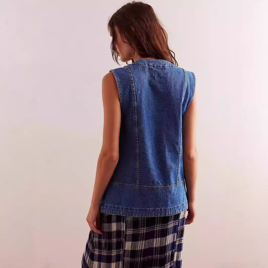 Sleeveless Denim Vest Women
