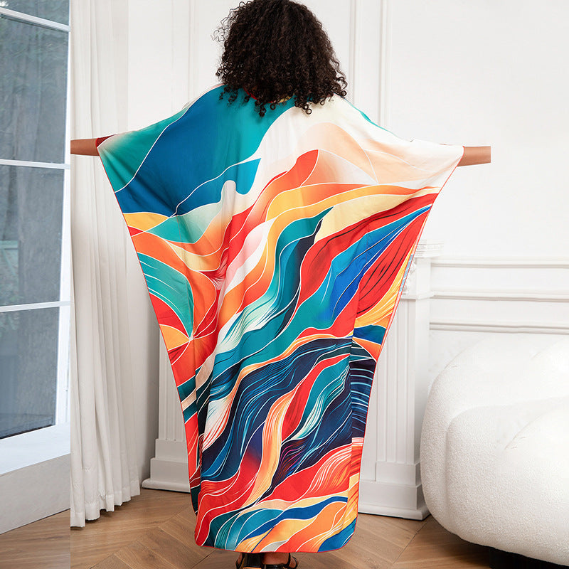Positioning Print Holiday Loose plus Size Robe Beach Cover up Dress Bikini Cover-up Women's Clothing