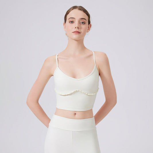 Cloud Sense Beauty Back Spaghetti Strap Lace Yoga Vest with Chest Pad Pilates Workout Bra Sports Underwear for Women