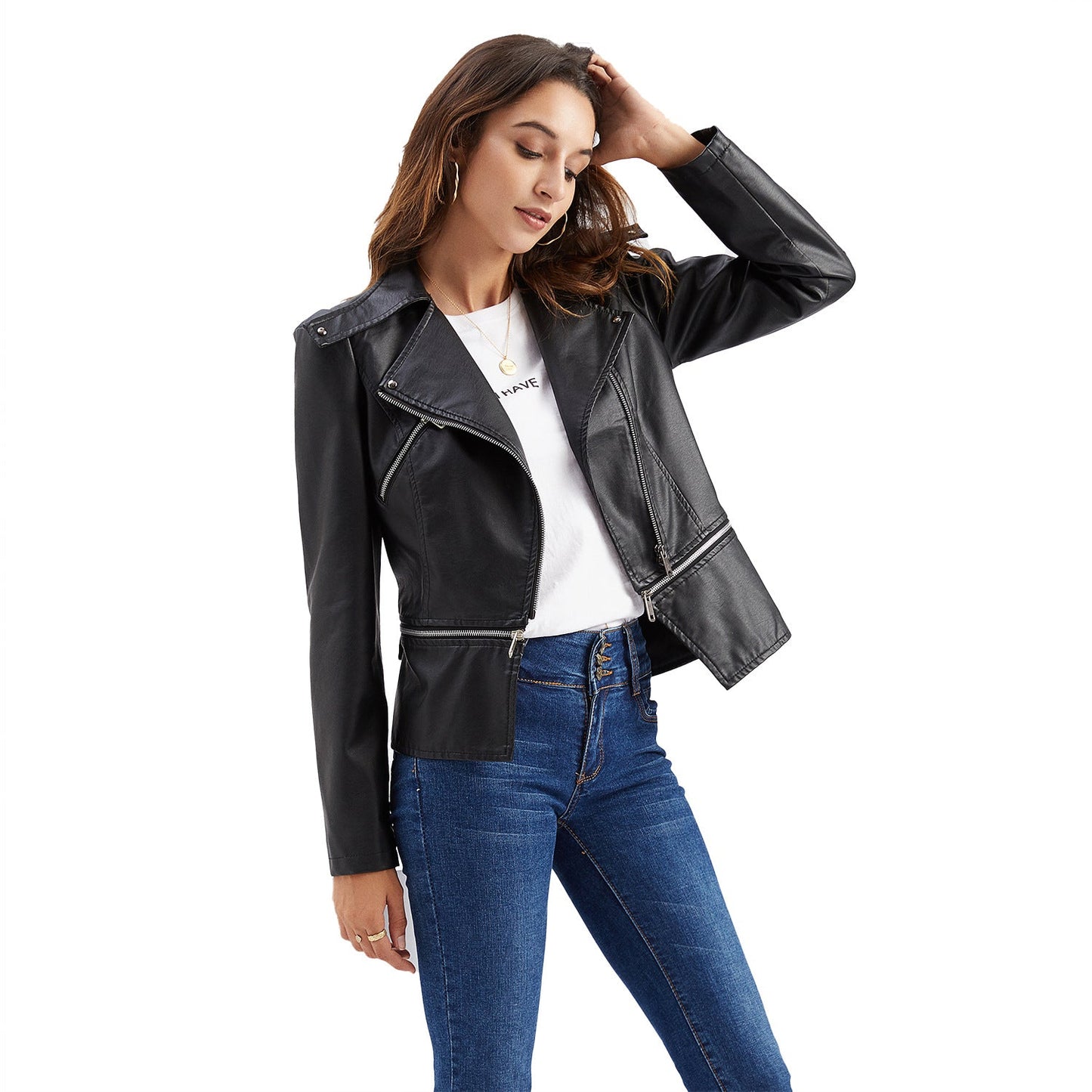 Women Clothing Size New Leather Coat Women Detachable Hem Spring Autumn Coat Women Fashion Casual Jacket