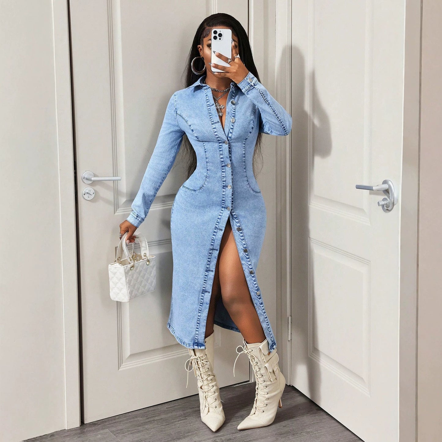 Casual Outing Women Denim One Piece Dress