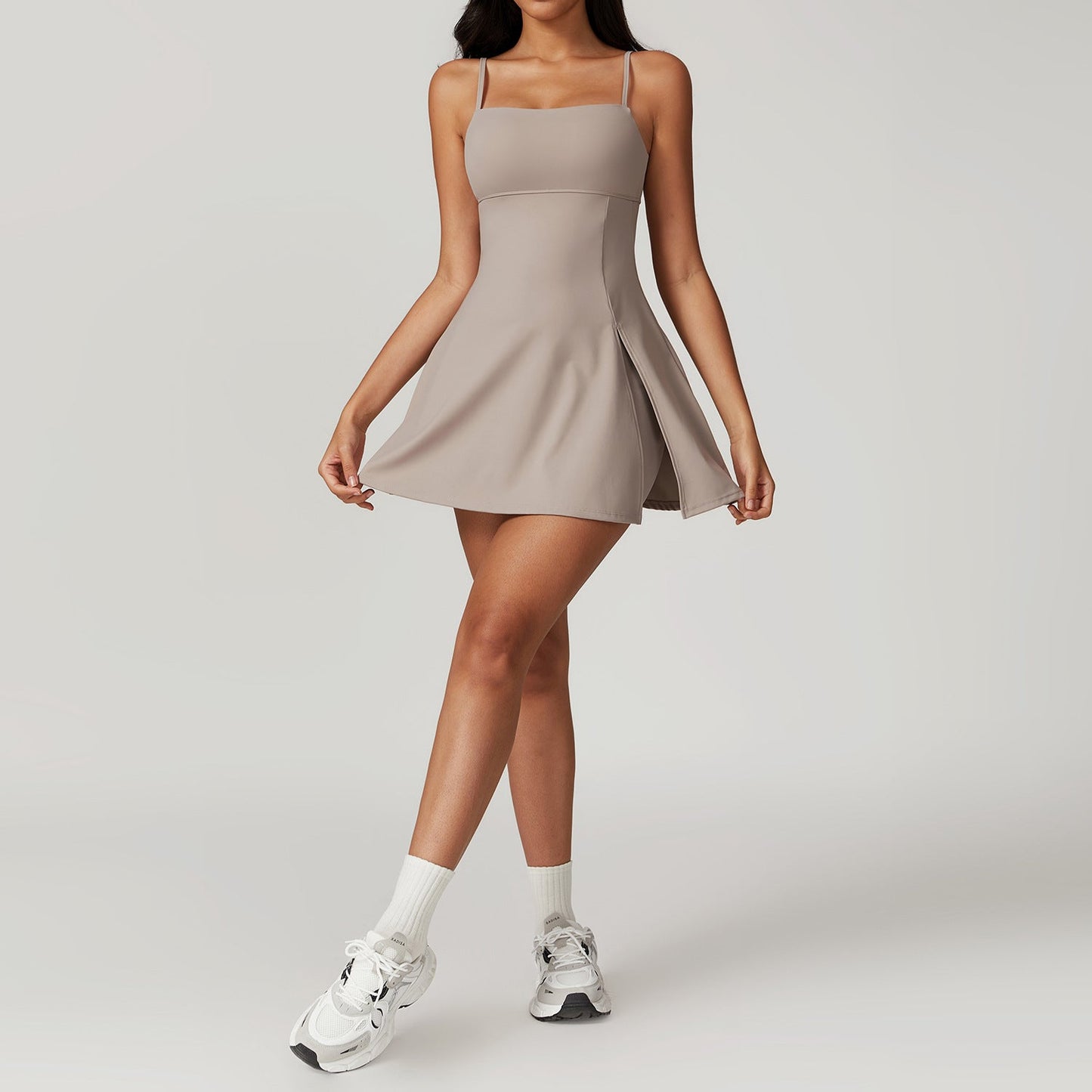 Sollinarry Anti Exposure Basic Sports Dress With Chest Pad Breathable Outdoor Golf Beauty Back Yoga Tennis Dress