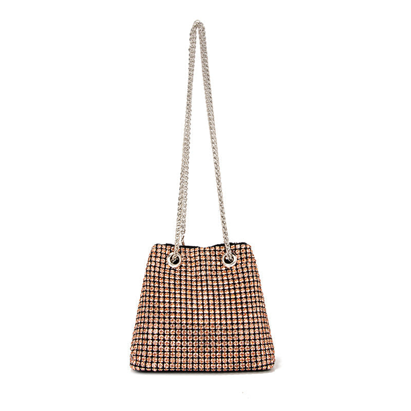 High Grade Rhinestone Western Chain Bag Design Bucket Bag Large Capacity Crossbody Bag Office Color Handbag Women
