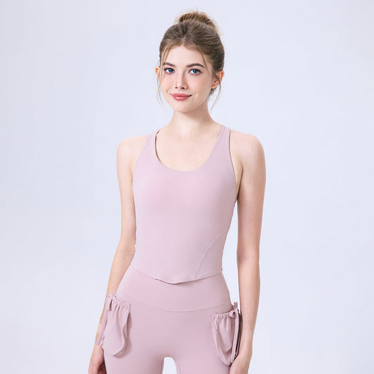 Nude Feel round Neck Beauty Back Quick Drying Sports Underwear Women Shockproof Running Bra Fitness Yoga Wear Vest