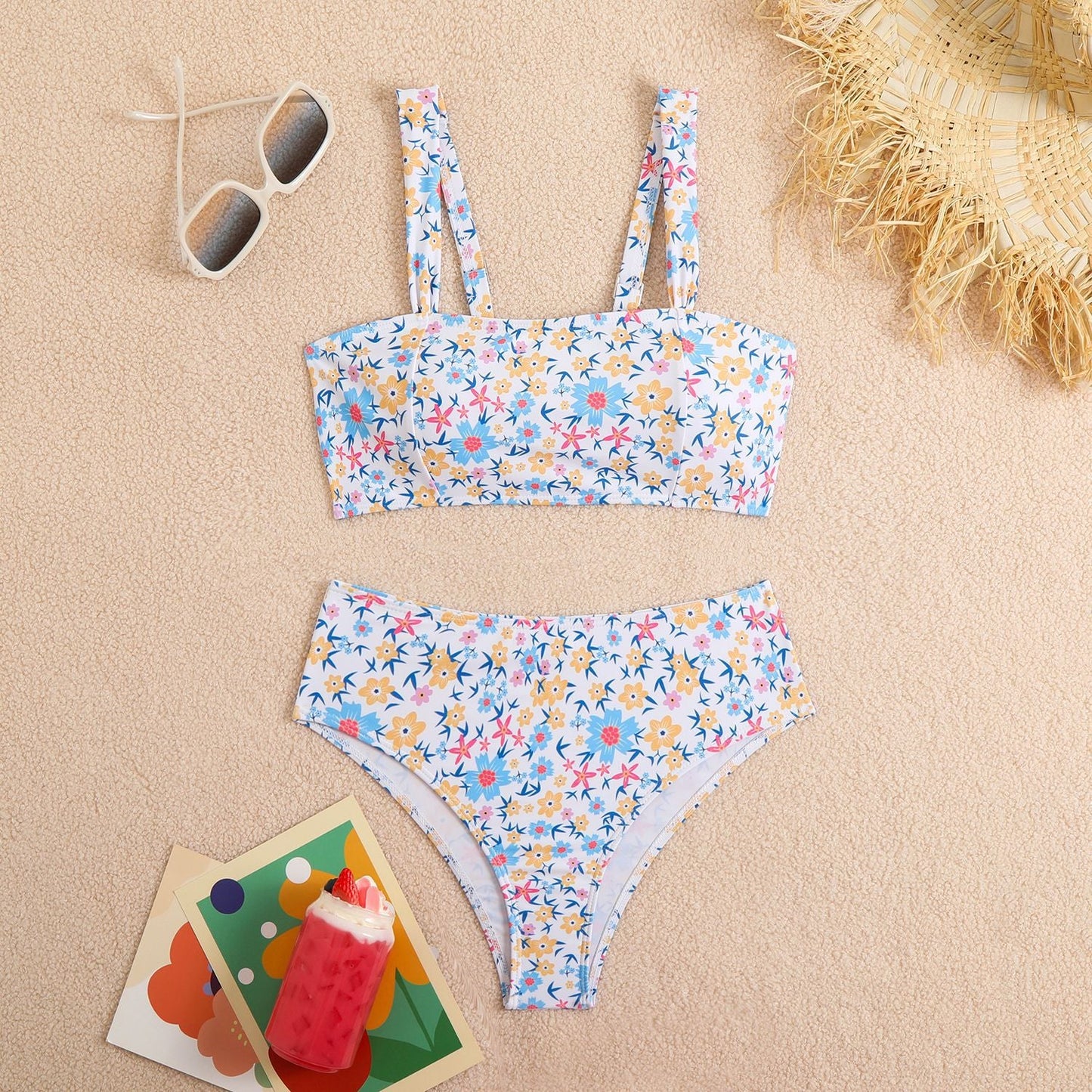 Split Swimsuit Women Floral Fresh High Elasticity Durable Swimsuit Spring Special Swimsuit
