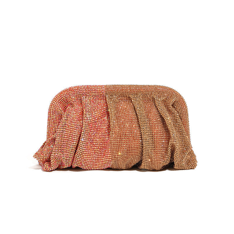 Rhinestone Cloud Bag Pleated Women Bag Texture High End Cosmetic Bag Niche Messenger Bag