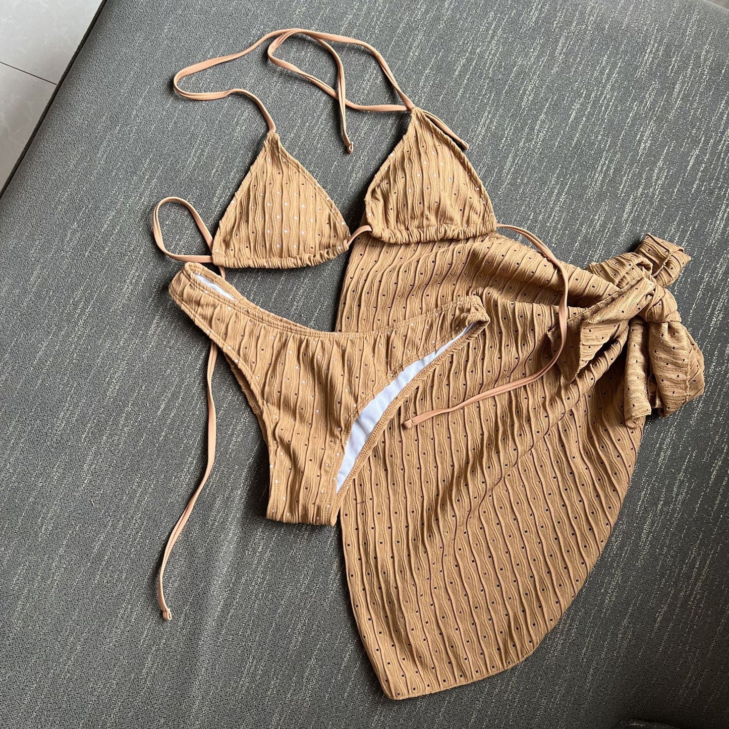 Swimsuit Three Piece Backless Drawstring Banded Bikini Bikini Three Piece Swimsuit