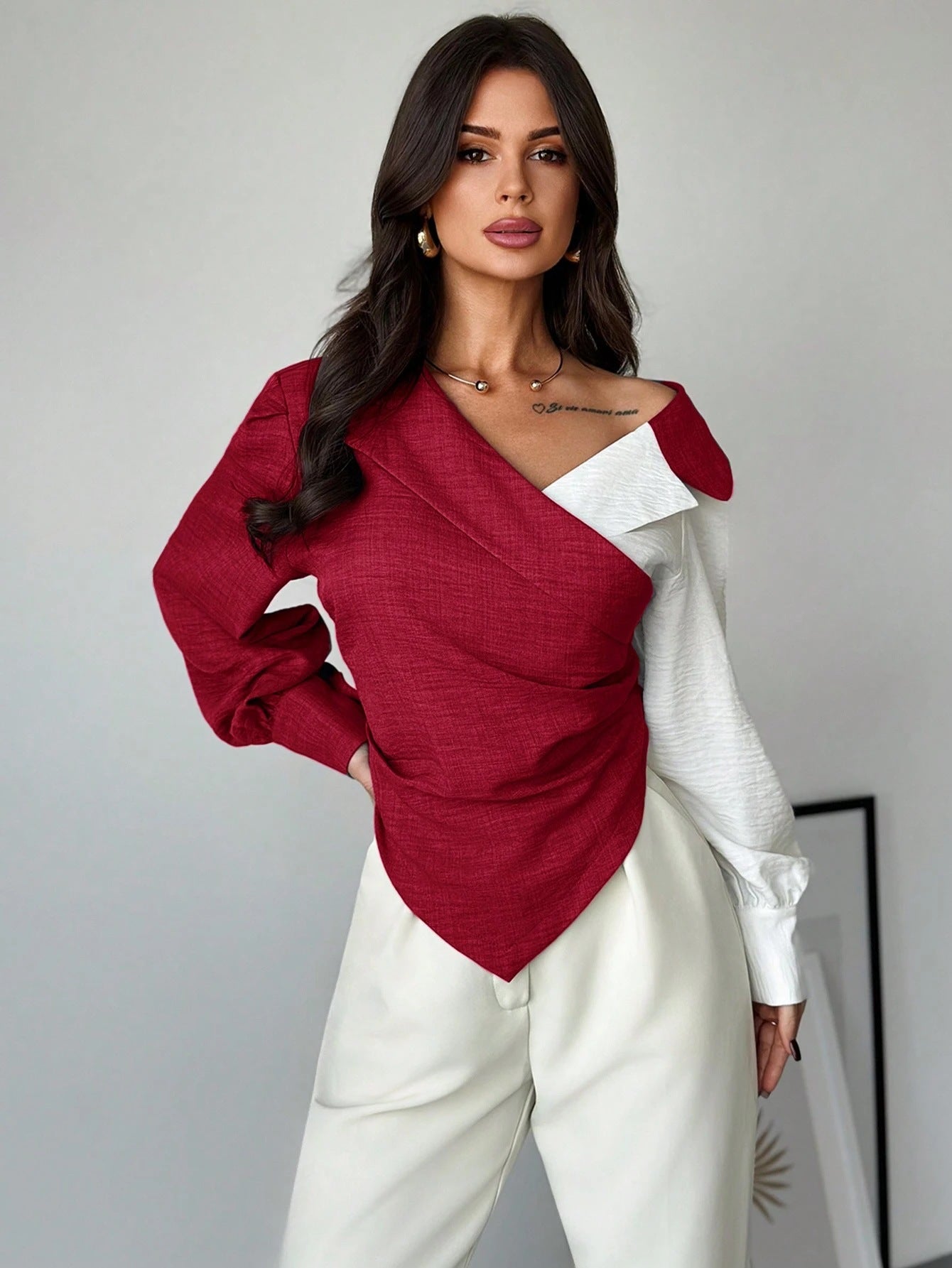 Women Long Sleeved Shirt Collared Tied Slim Fit Office Cardigan Top