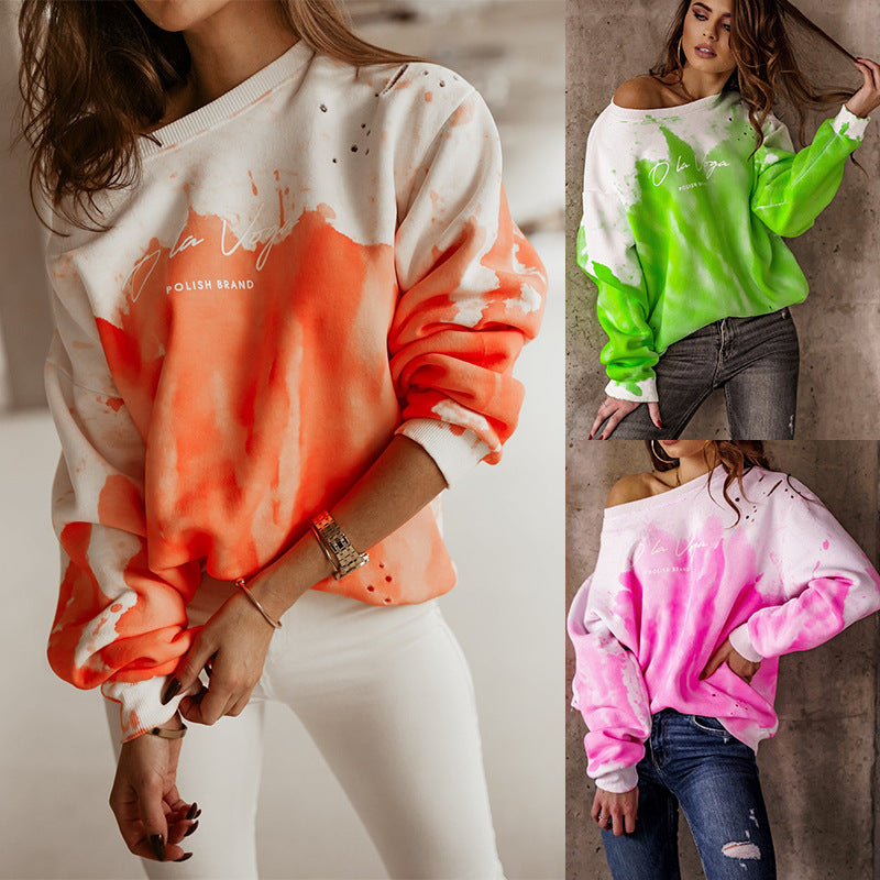 Women Clothes Printed Tie-Dyed Long Sleeve round Neck T- Sweatshirt for Women Sweatshirt