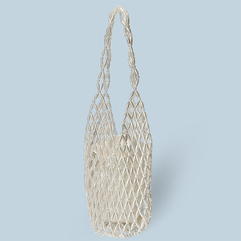 Imitation Pearl Hollow Out Cutout out Handmade Bag Women Special Interest Design Bucket Bag All Match Office Shoulder Women Bag Universal Women Bag
